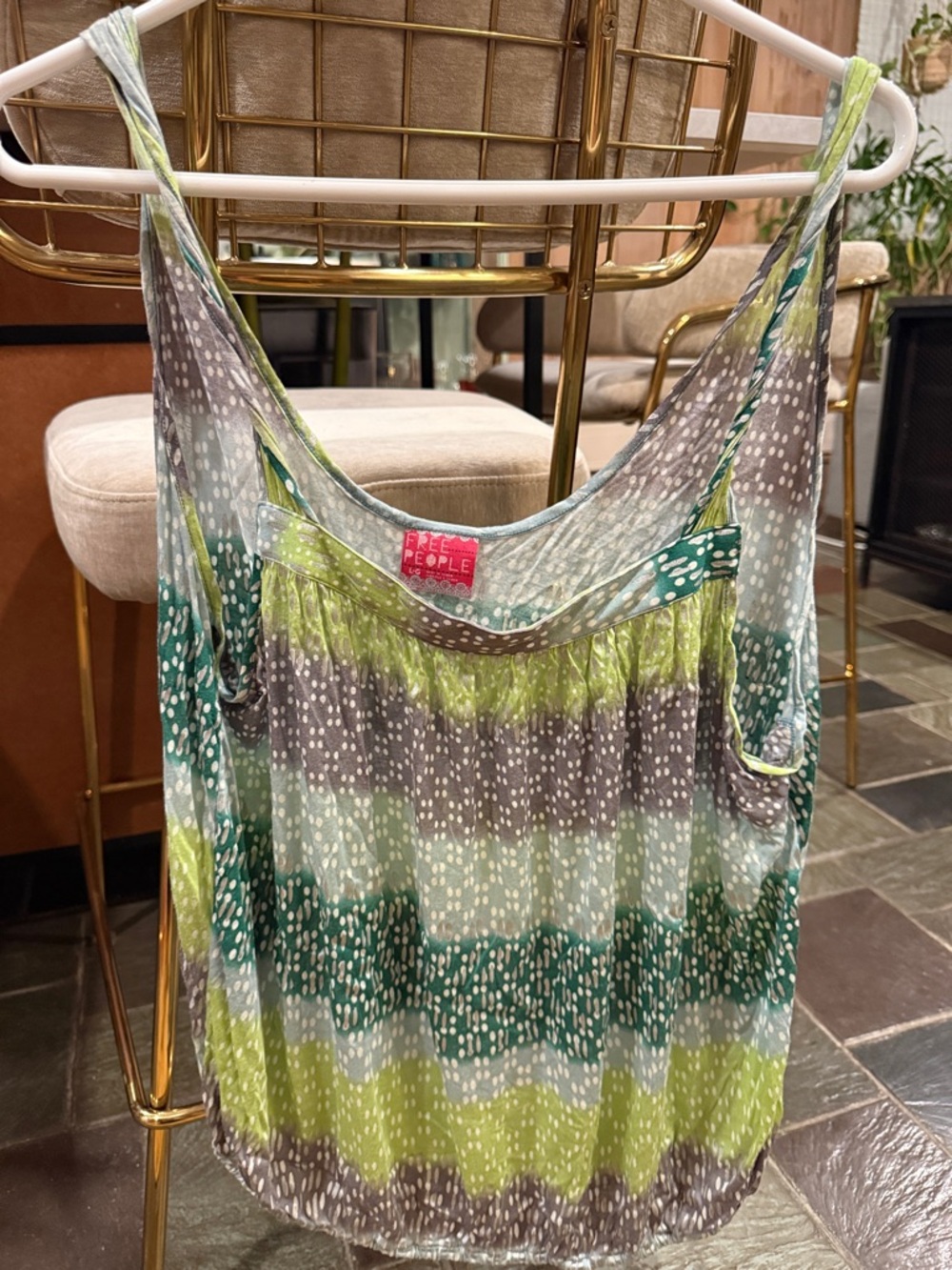 Free People Green, Gray & White Printed Sleeveless Tank